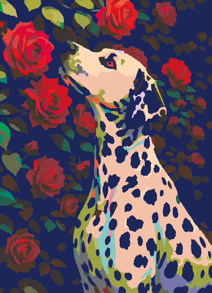 A Dalmatian’s Rosy Reverie - Animals Intermediate paint by numbers kit
