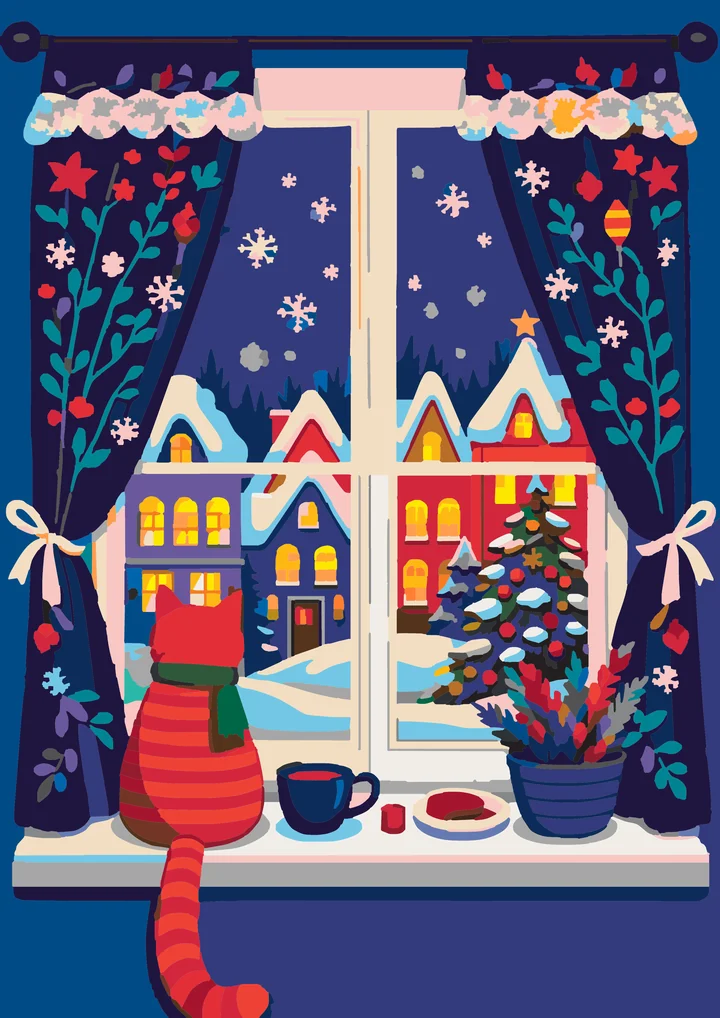 A Feline’s Festive Winter Watch - Holiday Intermediate paint by numbers kit
