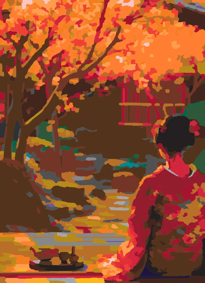 Cherry Blossom Tea’s Quiet Observer paint by numbers kit with 28 colors