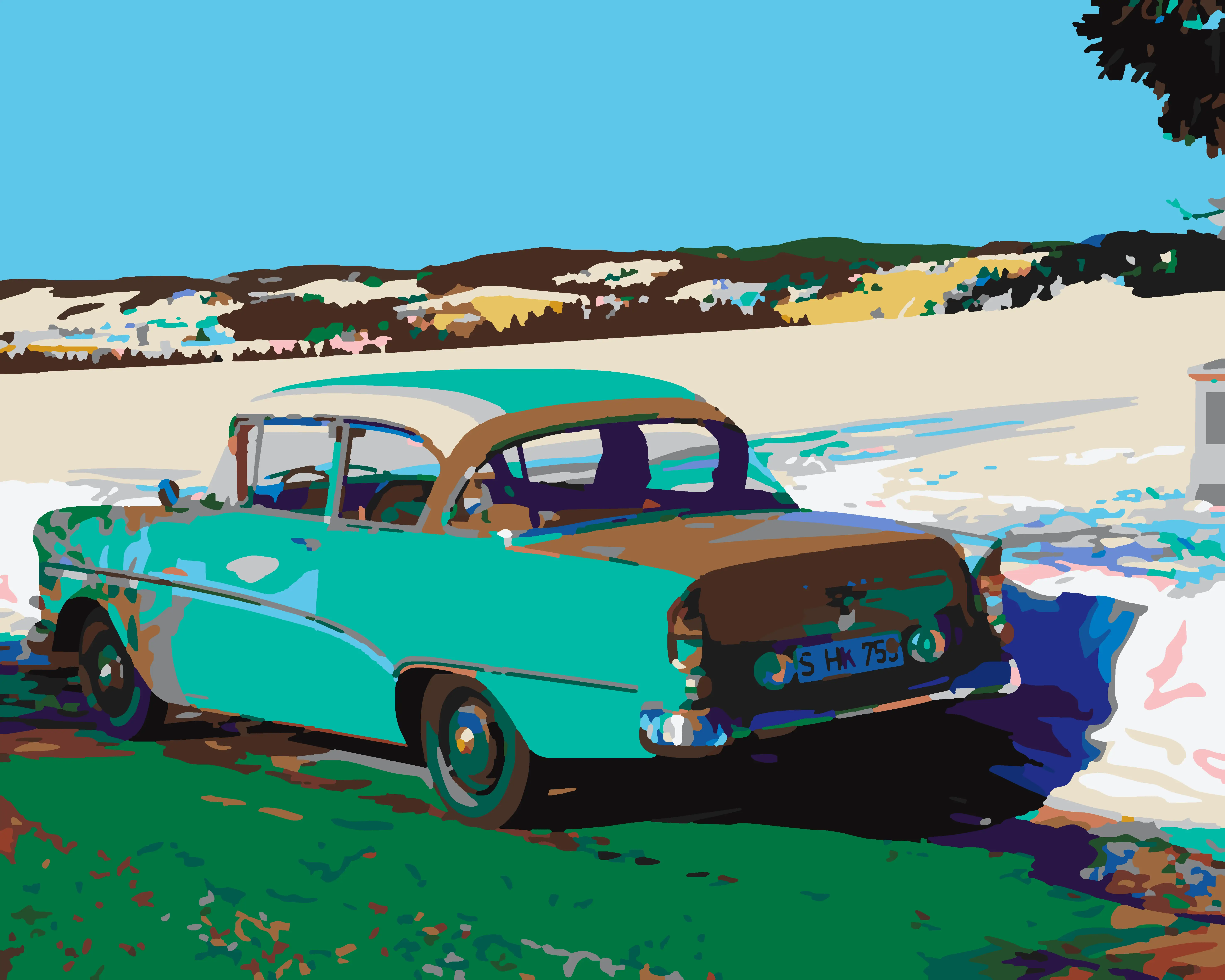 Classic Car Winter Landscape - Nature Intermediate paint by numbers kit