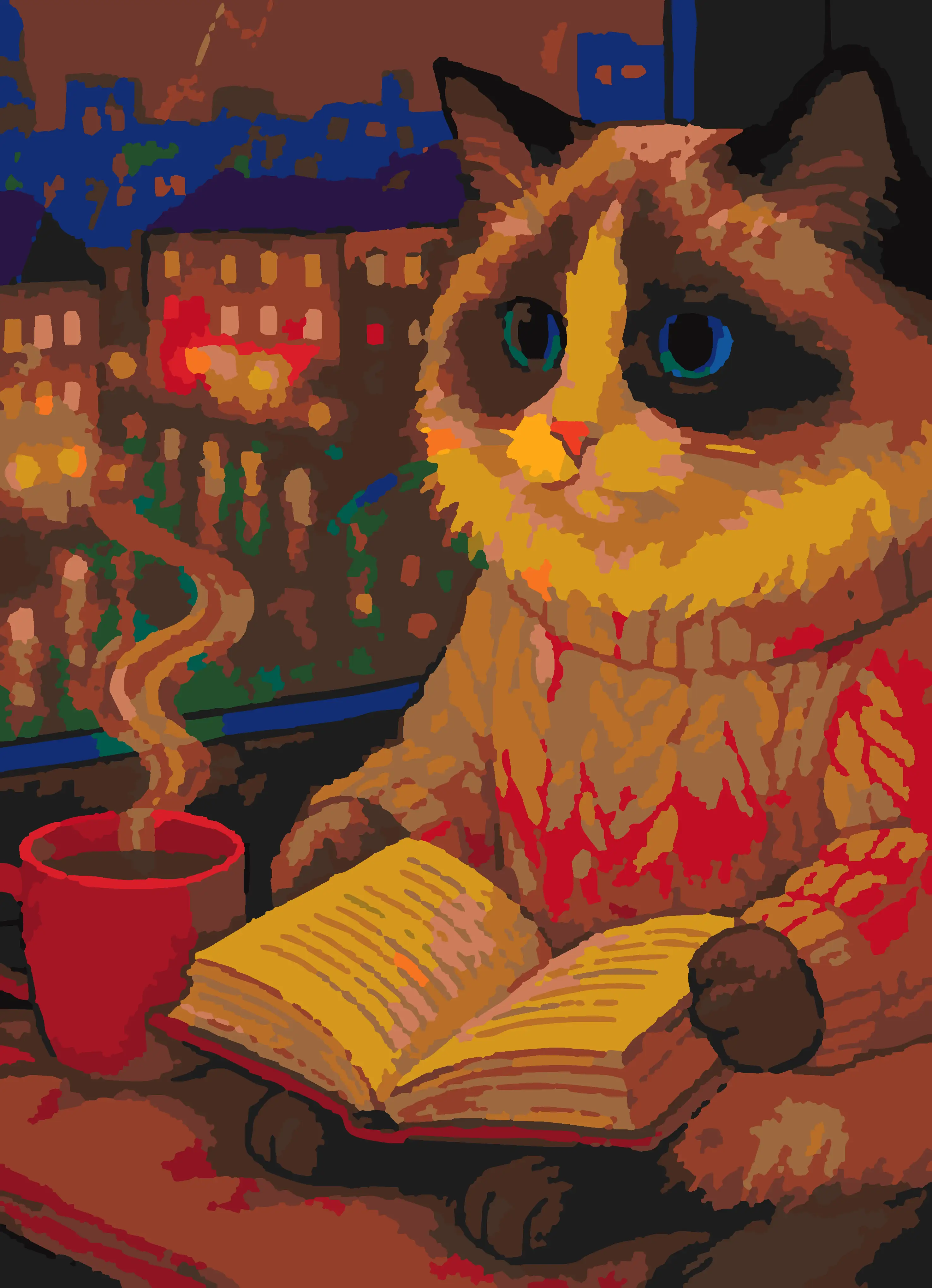 Cozy Cat’s Rainy Evening Read - Animals Beginner paint by numbers kit