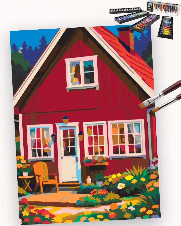 Crimson Cottage’s Calm Embrace - Urban Intermediate paint by numbers kit