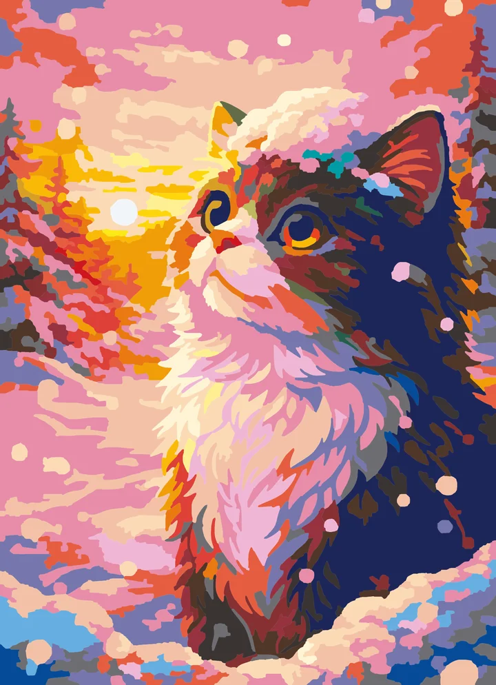 Curious Kitty’s Frosty Crown - Animals Intermediate paint by numbers kit