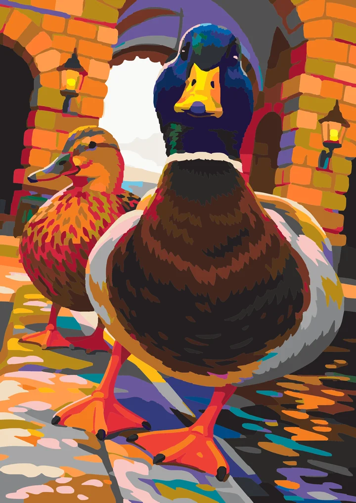 Ducks on Patrol: Canal Crossing - Animals Intermediate paint by numbers kit