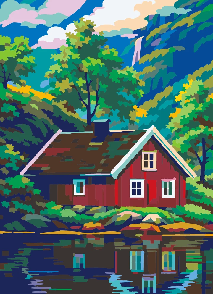 Fjord Home’s Calm Reflection - Nature Beginner paint by numbers kit