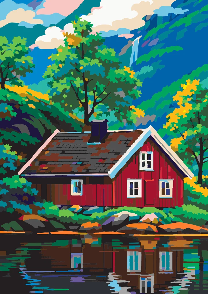 Fjord Home’s Calm Reflection - Nature Intermediate paint by numbers kit