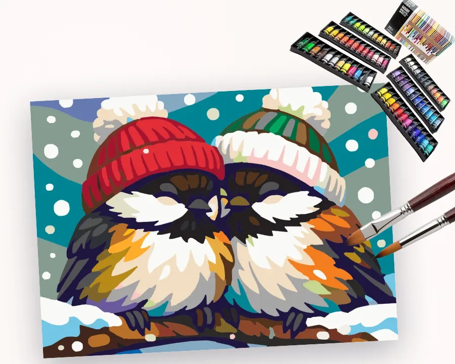 Huddled Hearts in Snowy Hats Liquitex 72 preview