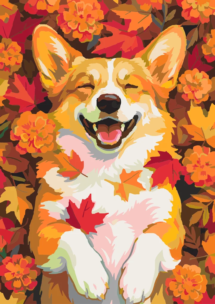 Leaf-Peeping Corgi’s Blissful Smile My Paints preview