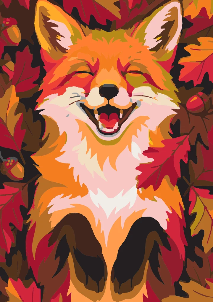 Leaf Pile Laughter - Animals Intermediate paint by numbers kit