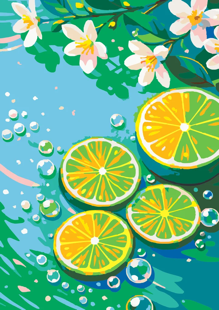 Lime Slices’ Bubbly Dance Party - Food & Drink Intermediate paint by numbers kit