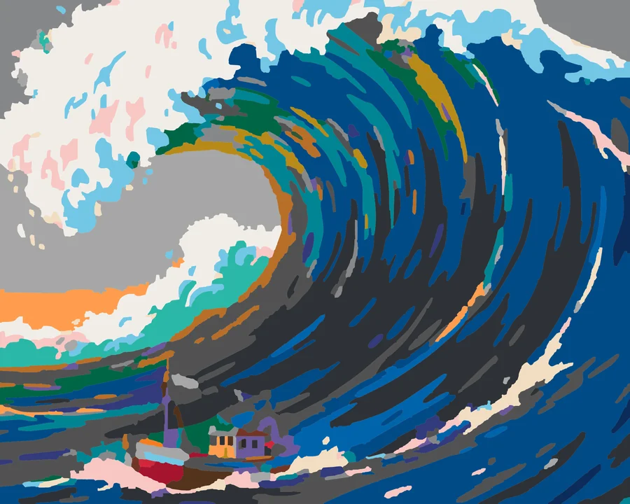 Little Boat’s Big Blue Battle paint by numbers kit with 31 colors