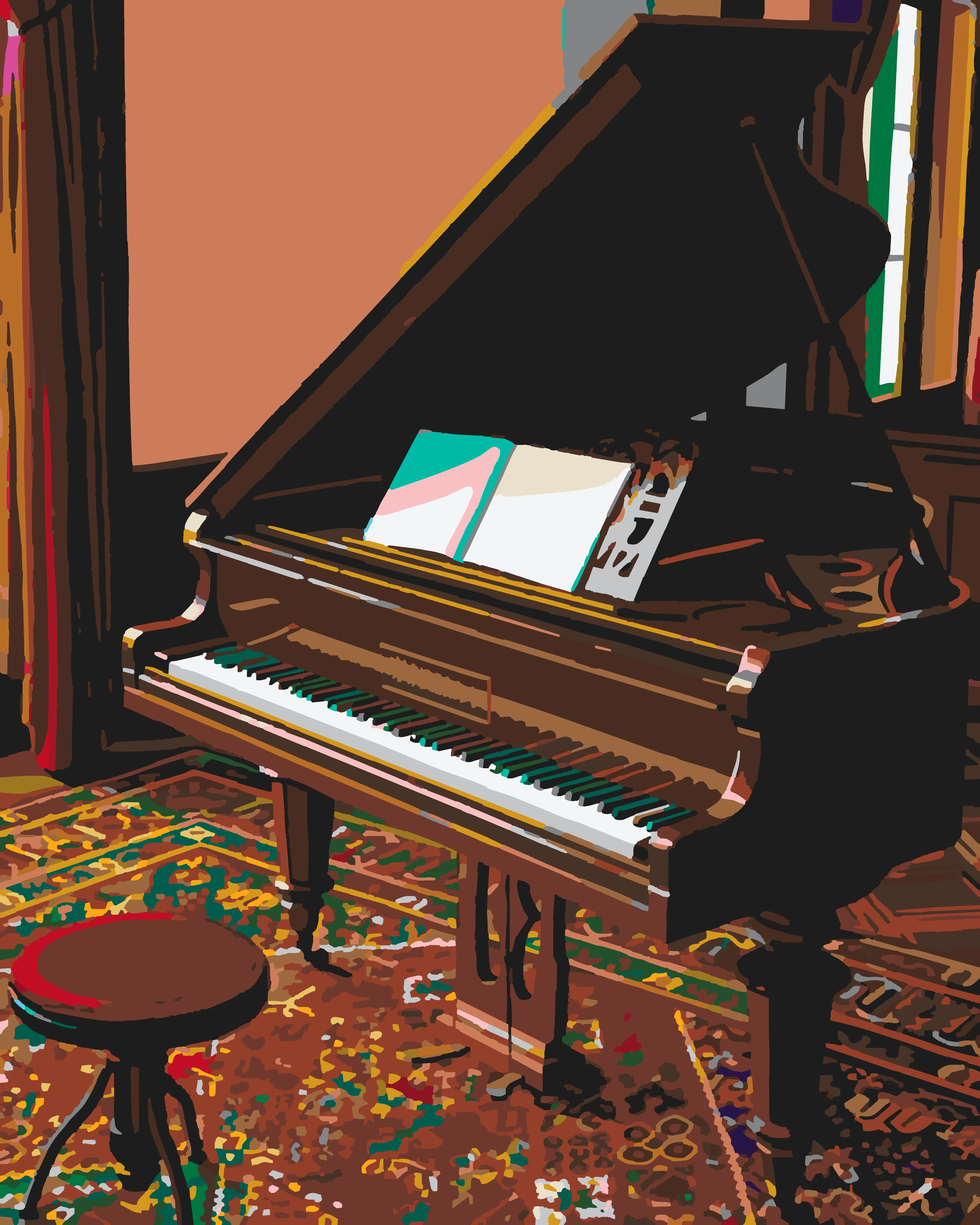Peaceful Grand Piano Interior - Urban Intermediate paint by numbers kit