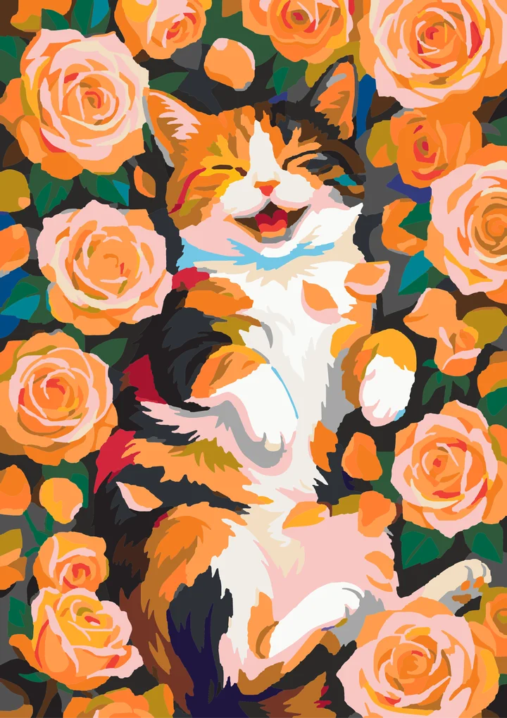 Purr-fectly Peachy Petal Nap - Animals Advanced paint by numbers kit
