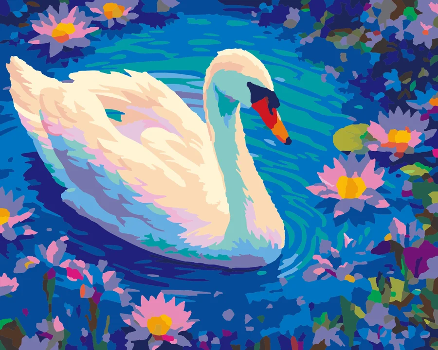 Royal Swan’s Floral Float - Nature Intermediate paint by numbers kit