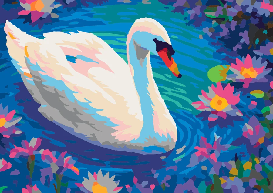 Royal Swan’s Floral Float paint by numbers kit with 38 colors