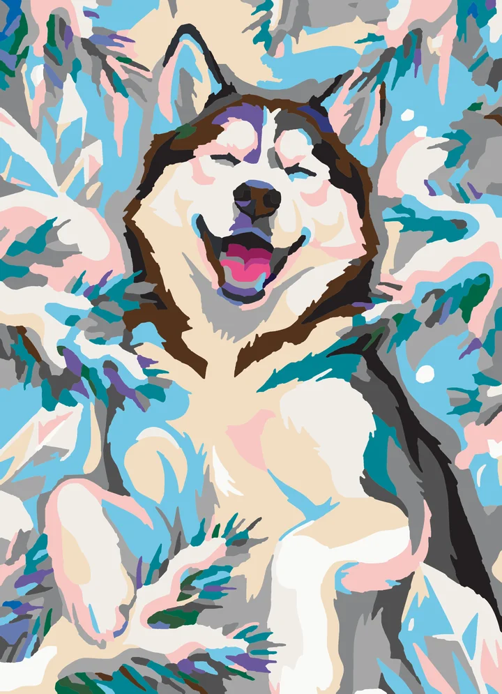 Snow Day Husky’s Blissful Slumber paint by numbers kit with 24 colors