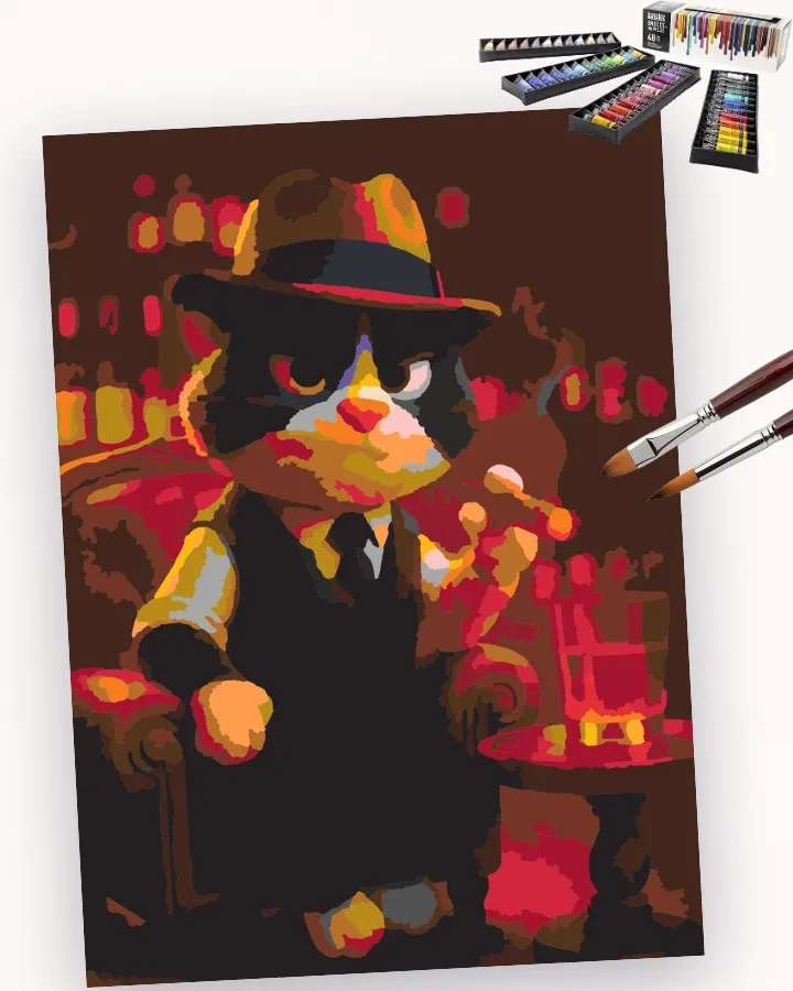 The Feline Don’s Evening Draw - Animals Beginner paint by numbers kit