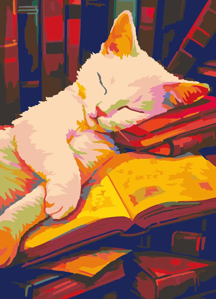 The Purr-fect Library Slumber - Animals Beginner paint by numbers kit