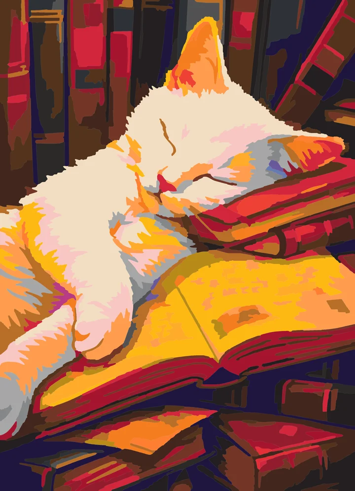 The Purr-fect Library Slumber paint by numbers kit with 25 colors