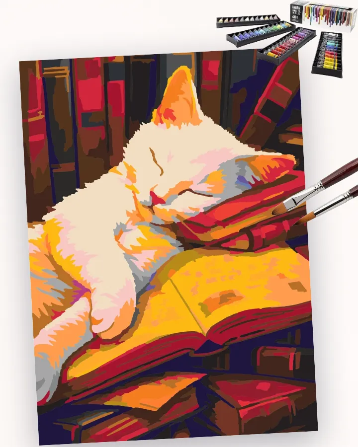 The Purr-fect Library Slumber - Animals Beginner paint by numbers kit
