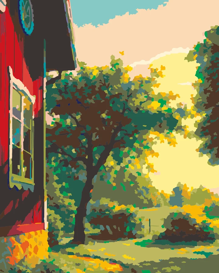 The Red House’s Green Embrace - Nature Advanced paint by numbers kit