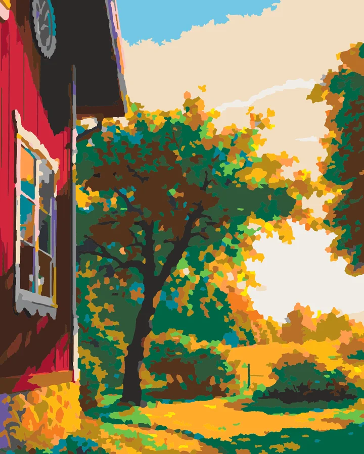 The Red House’s Green Embrace paint by numbers kit with 31 colors