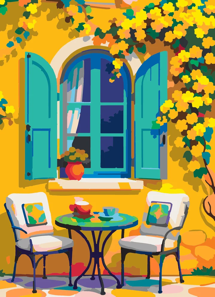 The Shutter’s Sunny Rendezvous paint by numbers kit with 41 colors