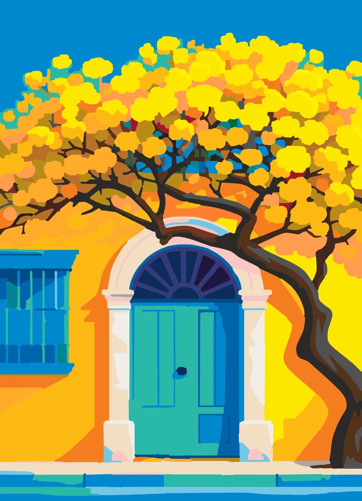 The Yellow Bloom’s Blue Door Tale paint by numbers kit with 34 colors