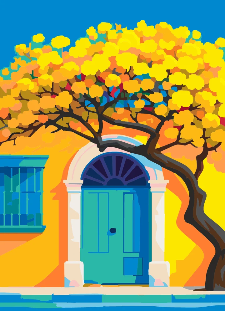 The Yellow Bloom’s Blue Door Tale paint by numbers kit with 39 colors