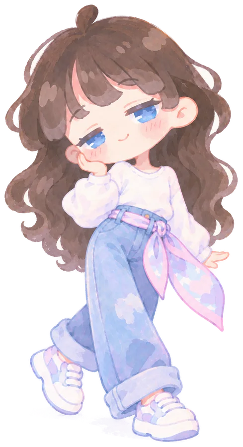 Illustrated character with a pastel Carré tied at the waist