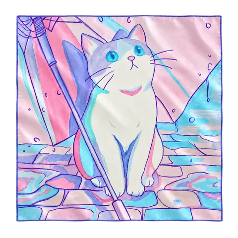 Raindream artwork printed on a square silk scarf